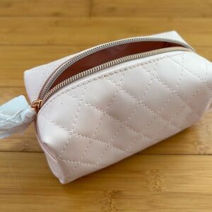 Light Pink Quilted Cosmetic Bag with Zipper Closure